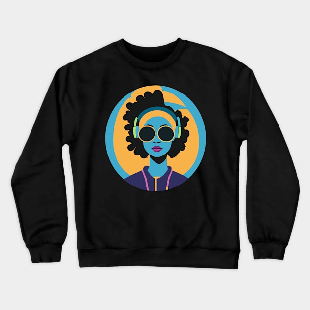 80s popart black girl, vibrant colors, face only Crewneck Sweatshirt by goingplaces